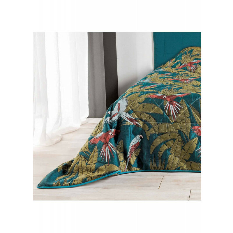 Linder - Dessus de lit Matelassé 'perroquet' - 240x260cm - Bleu canard