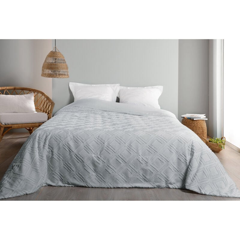 Linder - Dessus de lit motif losange gris clair - 230x250cm - Gris