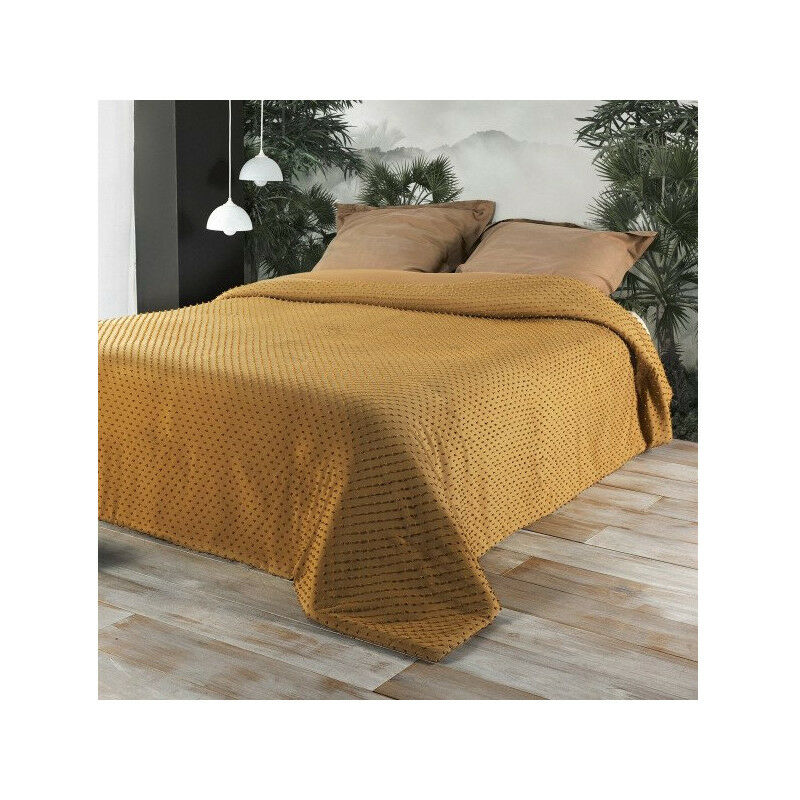 Linder - Dessus de lit 'pompon' - 230x250cm - Moutarde