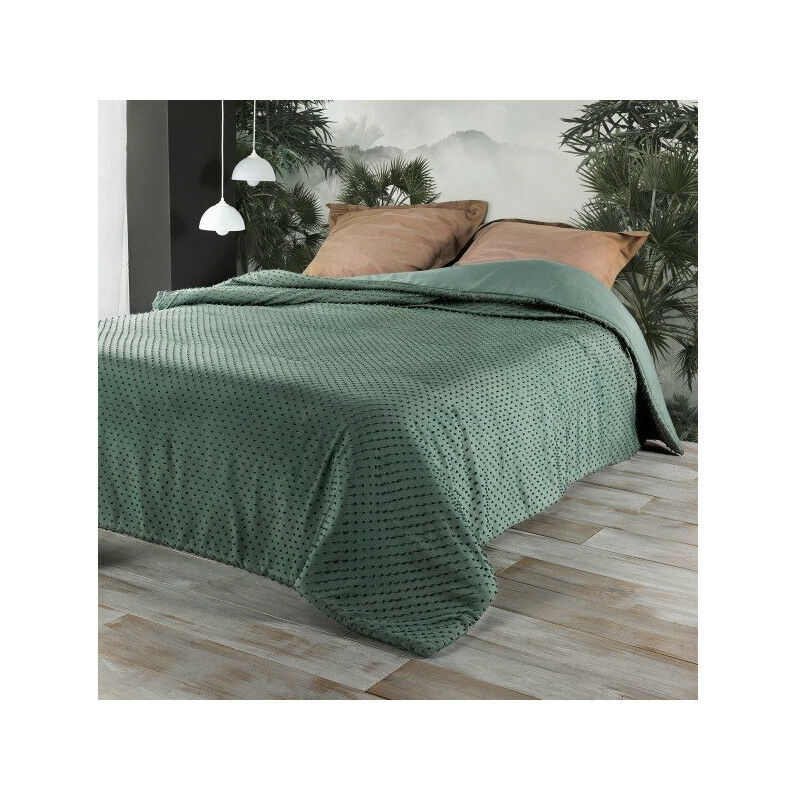 Linder - Dessus de lit 'pompon' - 250x260cm - Vert sauge