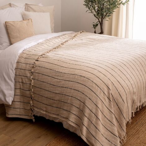 Dessus de lit Slub rayures 240x260 coton