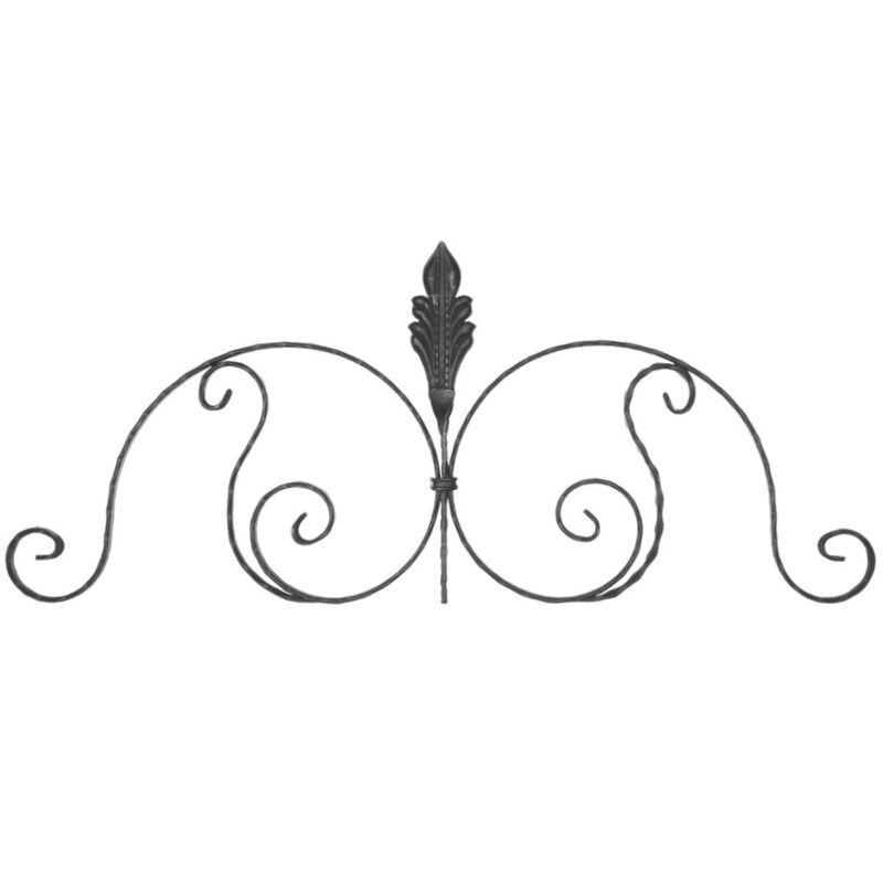 Dessus de portail feuille centrale - Hauteur 400mm Largeur 950mm en plat martelé de 25x6mm - Fer forgé - à souder Deco Fer Forge