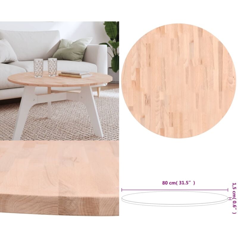 Vidaxl - Dessus de table Ø80x1,5 cm rond bois massif de hêtre - Plateau De Table - Dessus De Table - Bois Massif - Hêtre - Table Basse - Home & Living
