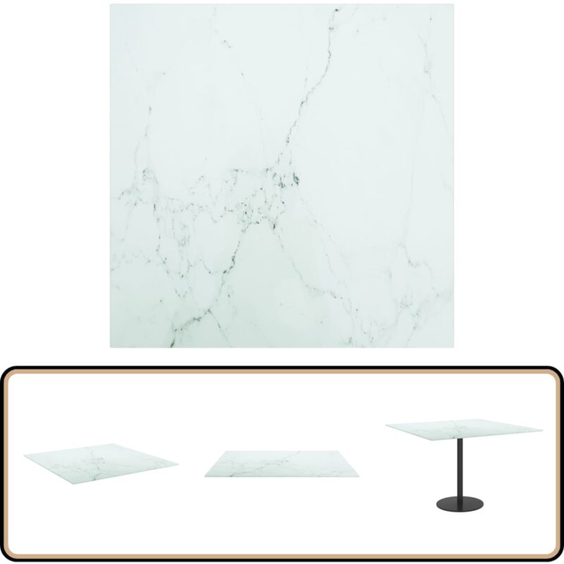 Dessus de table blanc 60x60 cm 6 mm verre trempé design marbre - Plateau De Table - Dessus De Table - Verre Trempé - Design Marbre - Blanche
