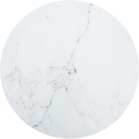 Dessus de table Blanc Ø70x0,8cm Verre trempé avec design marbre