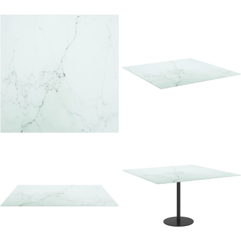 Dessus de table blanc 70x70 cm 6 mm verre trempé design marbre - Dessus De Table - Plateau De Table - Verre Trempé - Design Marbre - Blanche - Home &