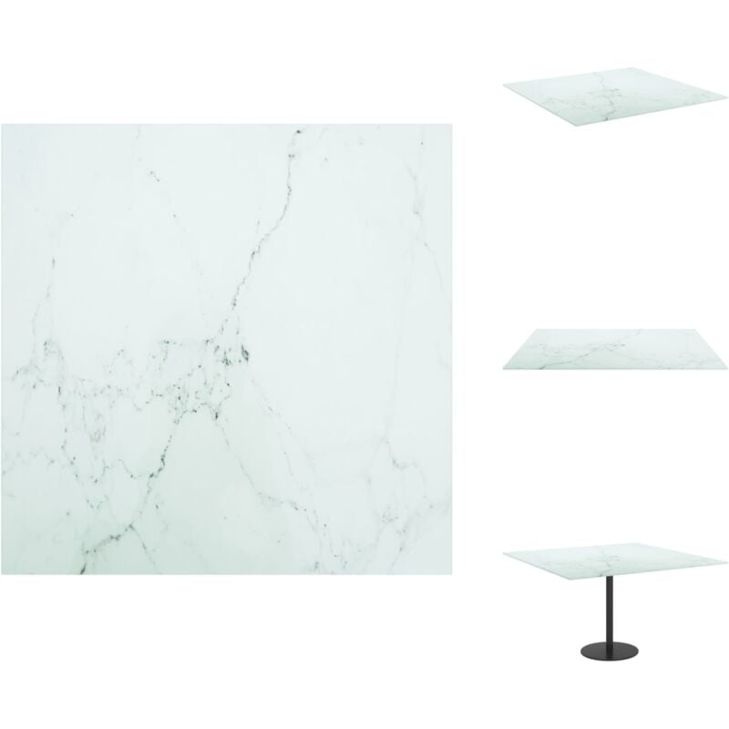 Dessus de table blanc 70x70 cm 6 mm verre trempé design marbre - Dessus De Table - Plateau De Table - Verre Trempé - Design Marbre - Blanche