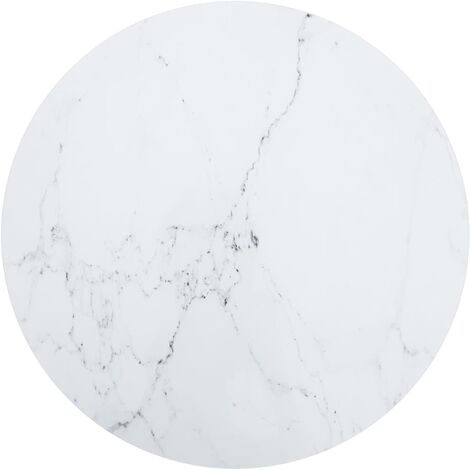 Dessus de table Blanc Ø80x1 cm Verre trempé et design de marbre