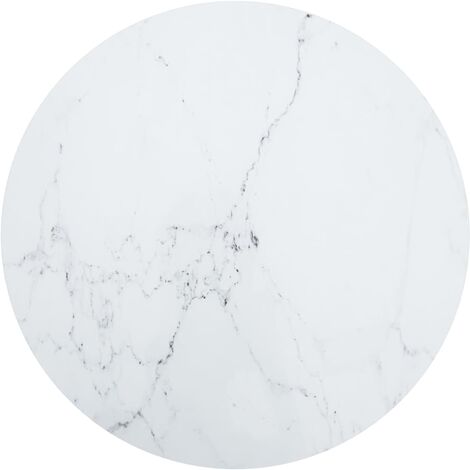 Dessus de table Blanc Ø90x1 cm Verre trempé et design de marbre