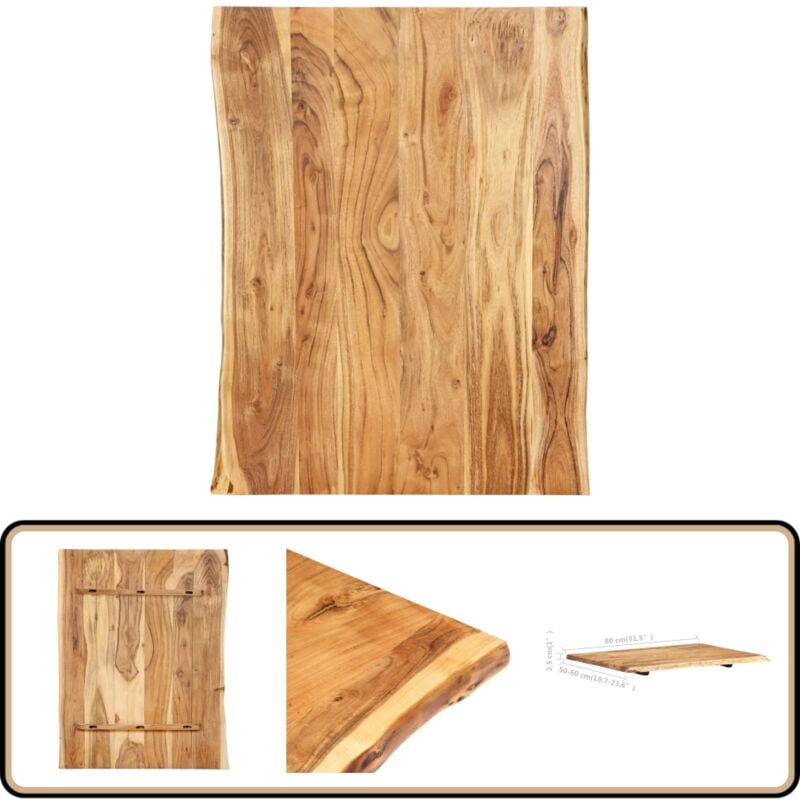 Dessus de table Bois d'acacia massif 80x(50-60)x2,5 cm - Dessus De Table - Plateau De Table - Bois D'acacia - Meuble De Salle à Manger - Décoration