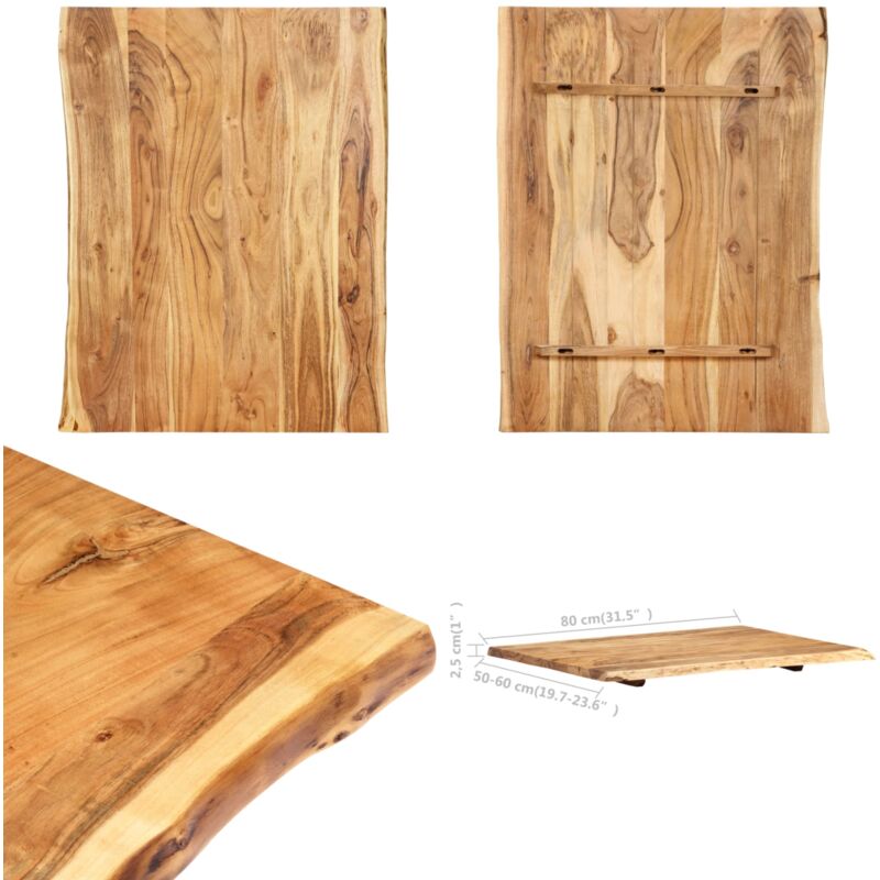 Dessus de table Bois d'acacia massif 80x(50-60)x2,5 cm - Dessus De Table - Plateau De Table - Bois D'acacia - Meuble De Salle à Manger - Décoration