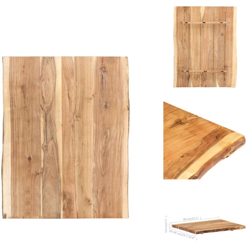 Dessus de table Bois d'acacia massif 80x(50-60)x3,8 cm - Dessus De Table - Table Basse - Table De Cuisine - Bois D'acacia - Plateau De Table