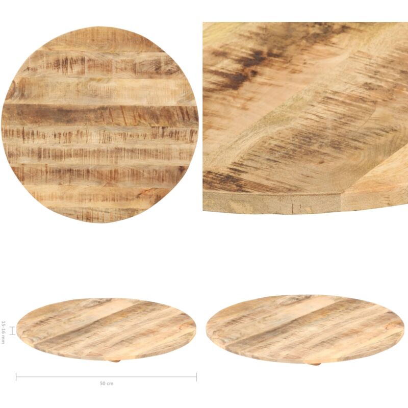 Dessus de table Bois de manguier solide Rond 15-16 mm 50 cm - Dessus De Table - Table Ronde - Bois Massif - Manguier - Design Industriel - Home &