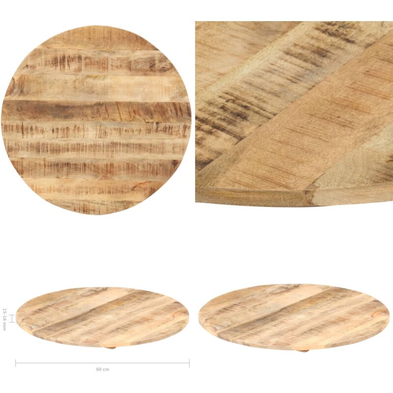 Dessus de table Bois de manguier solide Rond 15-16 mm 60 cm - Dessus De Table - Table Ronde - Bois De Manguier - Meuble Industriel - Plateau De Table
