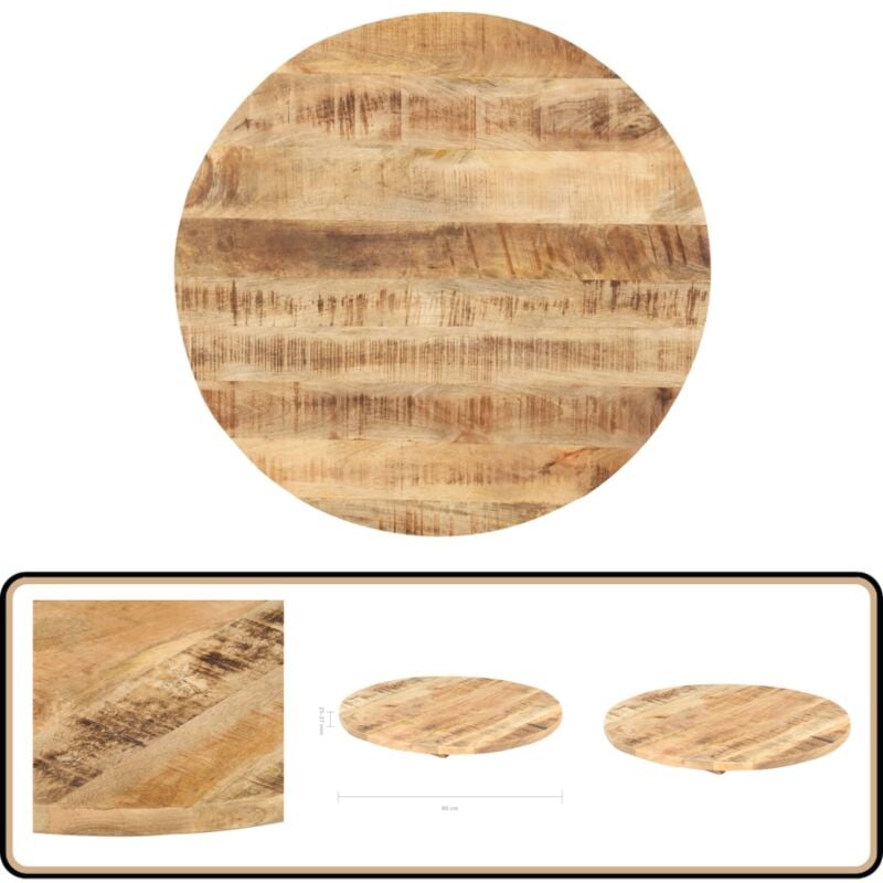 Dessus de table Bois de manguier solide Rond 25-27 mm 80 cm - Dessus De Table - Plateau De Table - Table Ronde - Bois De Manguier - Meuble Industriel