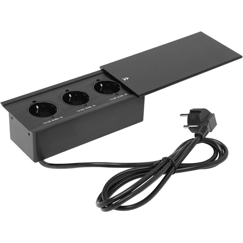 Dessus de table caché prise de courant, 220V Prise encastrée prise de table cuisine murale 3 prises de courant rétractable