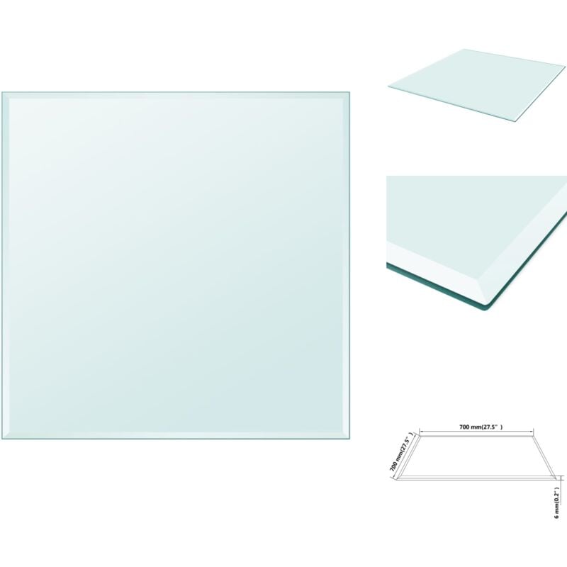 Dessus de table carré en verre trempé 700 x 700 mm - Plateau De Table - Dessus De Table - Verre Trempé - Décoration Intérieure - Meuble De Salle à