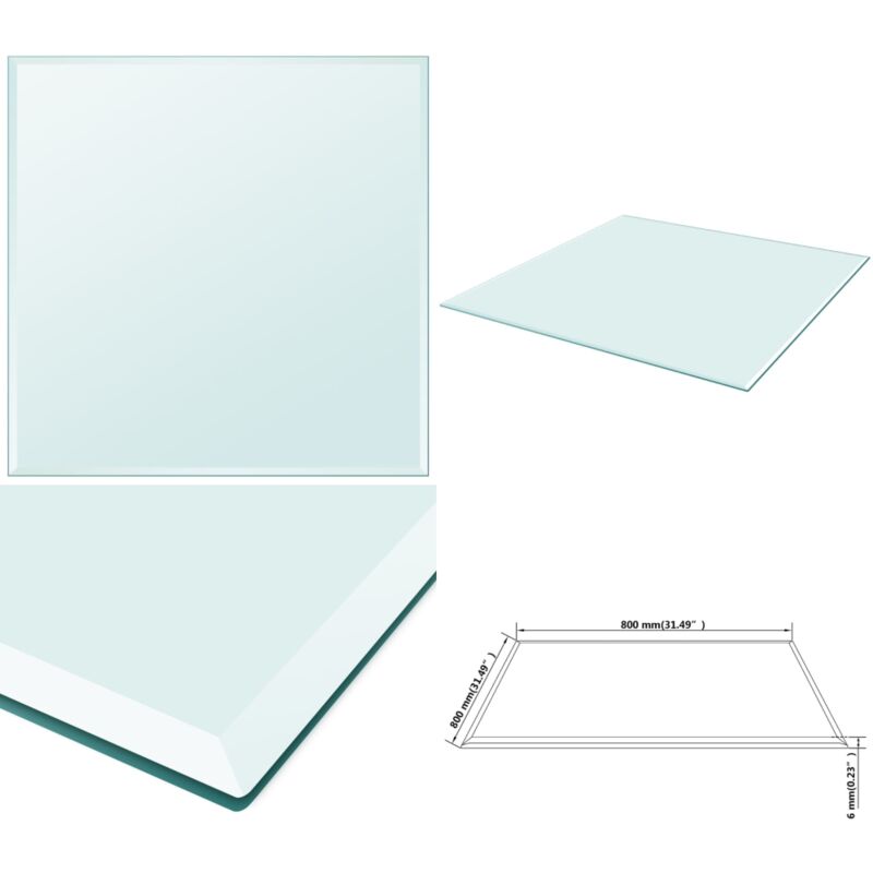 Dessus de table carré en verre trempé 800 x 800 mm - Dessus De Table - Plateau De Table - Verre Trempé - Décoration Intérieure - Meuble De Salle À