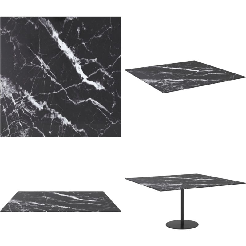 Dessus de table noir 80x80 cm 6 mm verre trempé design marbre - Plateau De Table - Dessus De Table - Verre Trempé - Design Marbre - Table à Manger