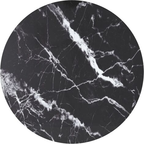 Dessus de table Noir Ø90x1cm Verre trempé avec design de marbre