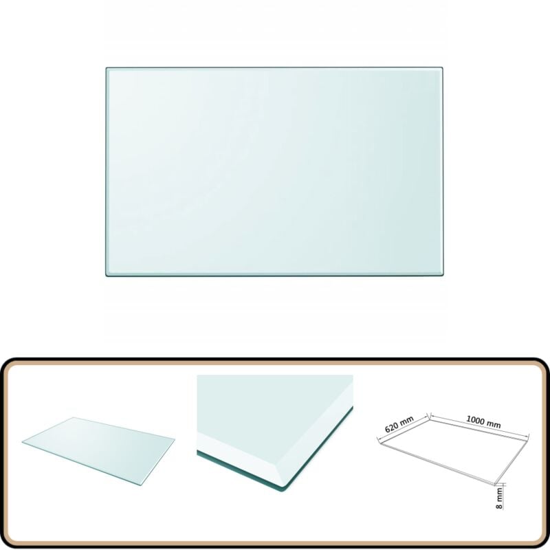 Dessus de table rectangulaire en verre trempé 1000 x 620 mm - Dessus De Table - Verre Trempé - Plateau De Table - Décoration Intérieure - Protection