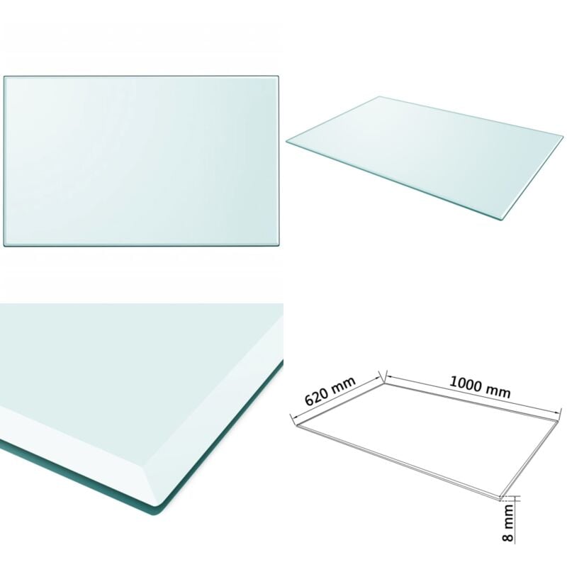 Dessus de table rectangulaire en verre trempé 1000 x 620 mm - Dessus De Table - Verre Trempé - Plateau De Table - Décoration Intérieure - Protection