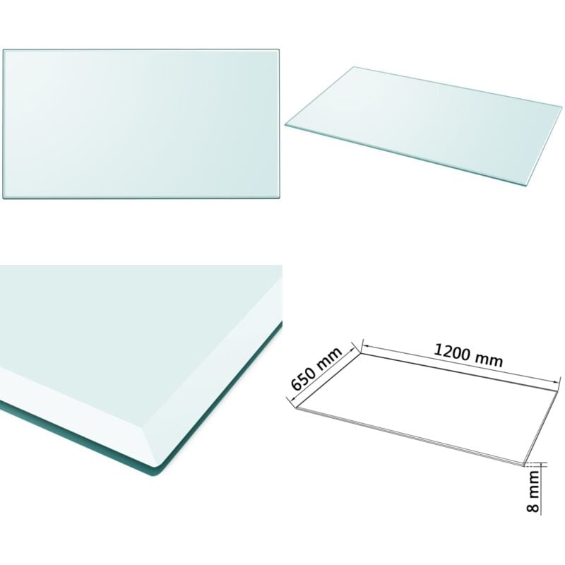 Dessus de table rectangulaire en verre trempé 1200 x 650 mm - Dessus De Table - Plateau De Table - Verre Trempé - Décoration Intérieure - Meuble De