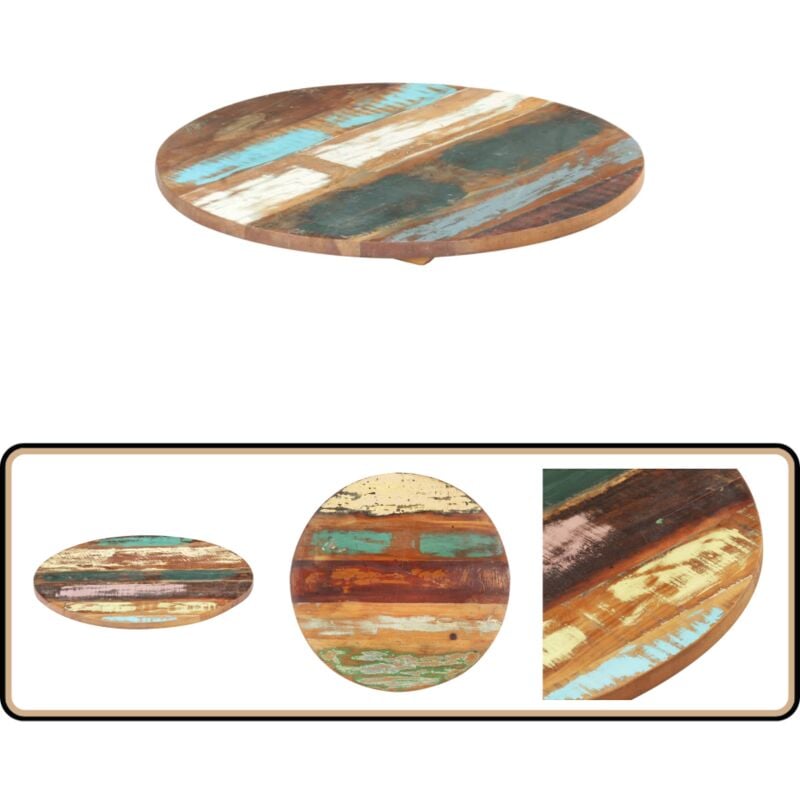 Dessus de table rond 40 cm 25-27 mm Bois de récupération solide - Dessus De Table - Plateau De Table - Bois Recyclé - Table Basse - Table D'appoint