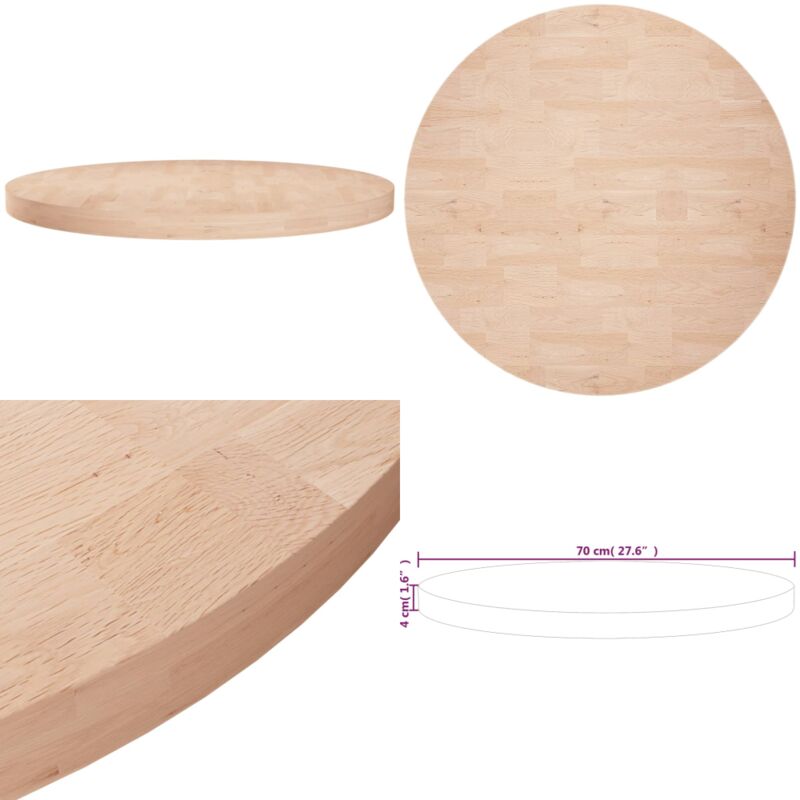 Dessus de table rond Ø70x4 cm Bois de chêne massif non traité - Dessus De Table - Table Ronde - Bois Chêne - Meuble Rustique - Plateau De Table