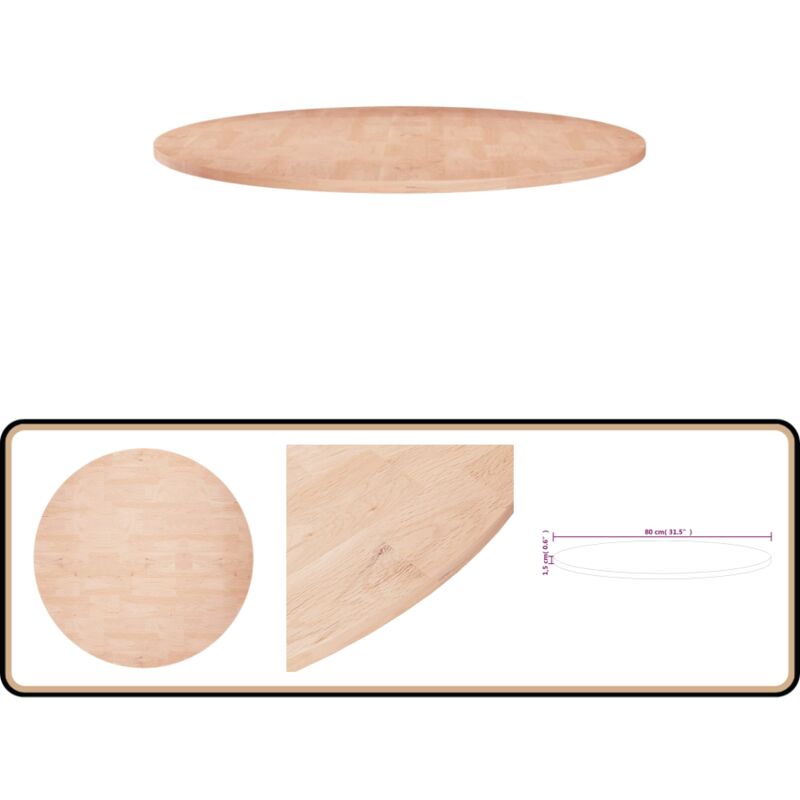 Dessus de table rond Ø80x1,5 cm Bois de chêne massif non traité - Dessus De Table - Table Ronde - Bois Chêne - Meuble Rustique - Plateau De Table