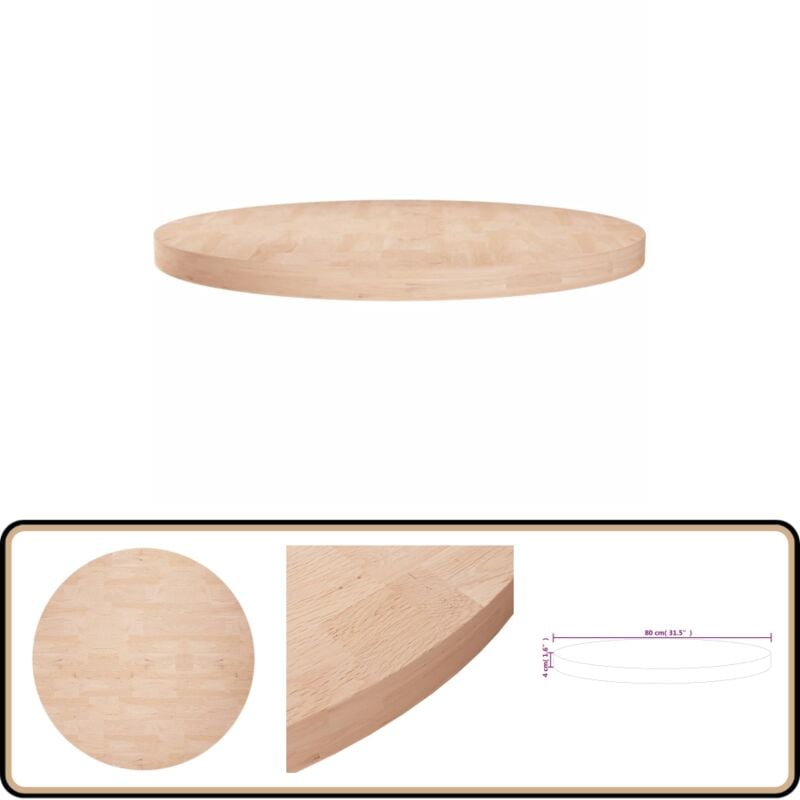 Dessus de table rond Ø80x4 cm Bois de chêne massif non traité - Dessus De Table - Table Ronde - Bois Chêne - Plateau De Table - Meuble Rustique