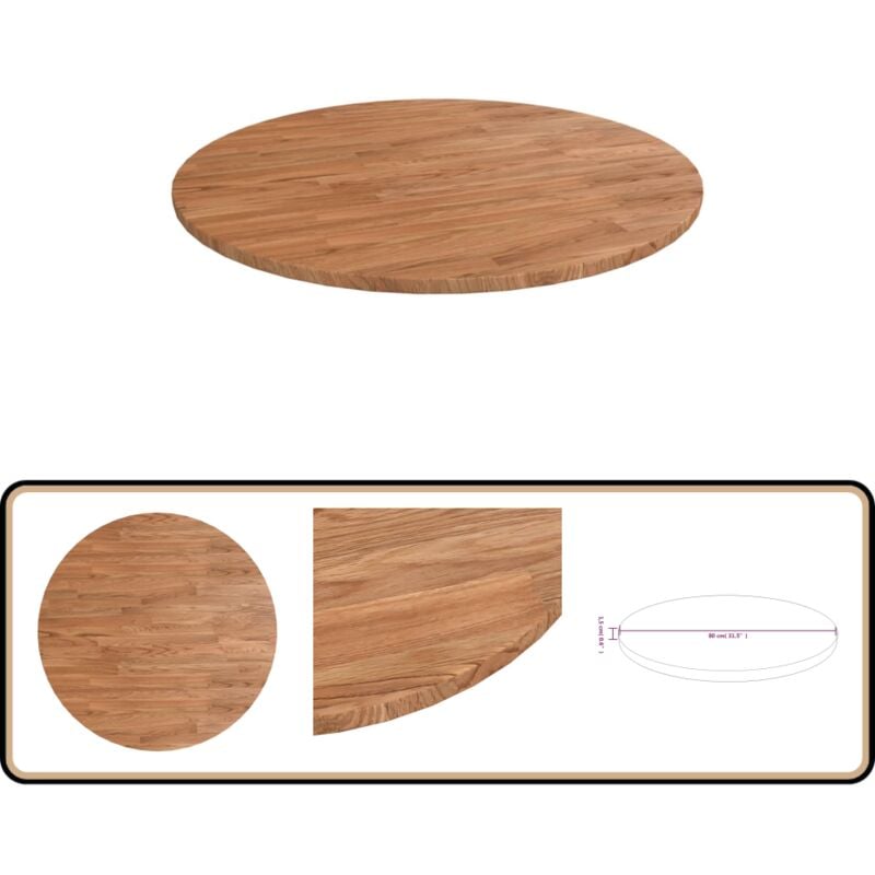 Dessus de table rond Marron clair Ø80x1,5 cm Bois chêne traité - Dessus De Table - Plateau De Table - Bois Chêne - Table Ronde - Design Rustique