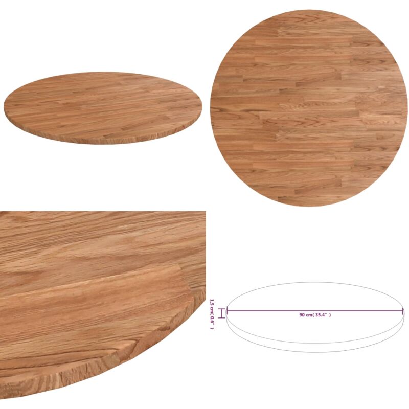 Dessus de table rond Marron clair Ø90x1,5 cm Bois chêne traité - Dessus De Table - Plateau De Table - Table Ronde - Bois Chêne - Meuble Rustique