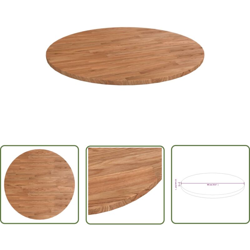 The Living Store Dessus de table rond Marron clair Ø90x1,5 cm Bois chêne traité - Dessus De Table - Plateau De Table - Table Ronde - Bois Chêne