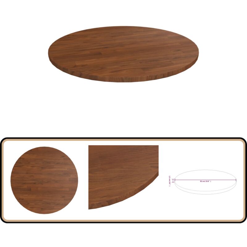 Dessus de table rond Marron foncé Ø50x1,5cm Chêne massif traité - Dessus De Table - Plateau De Table - Chêne Massif - Design Rustique - Table Ronde