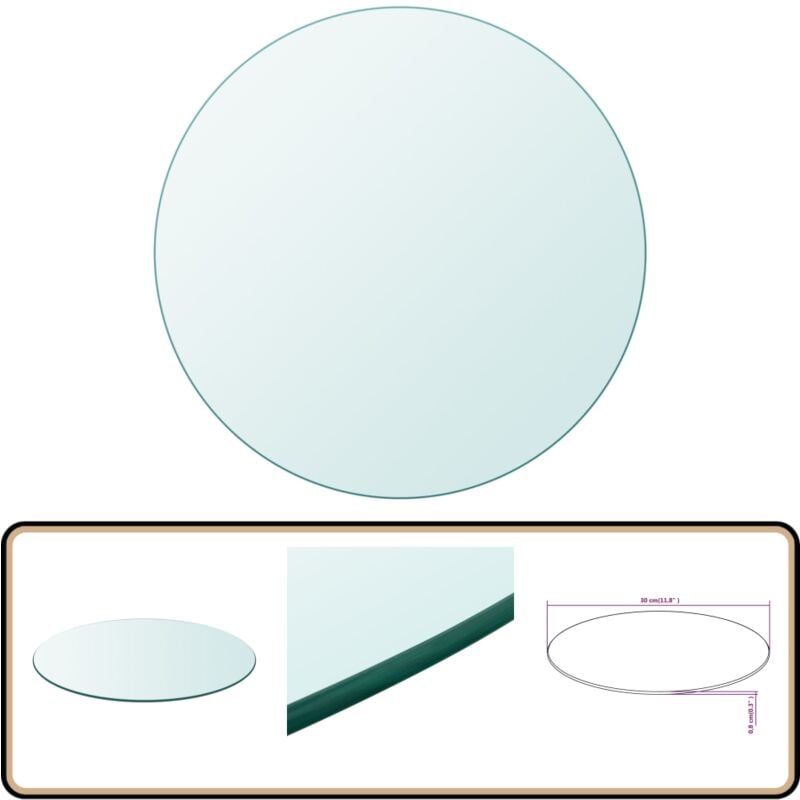Dessus de table ronde en verre trempé 300 mm - Plateau De Table Rond - Dessus De Table En Verre - Verre Trempé - Décoration De Table - Protection De