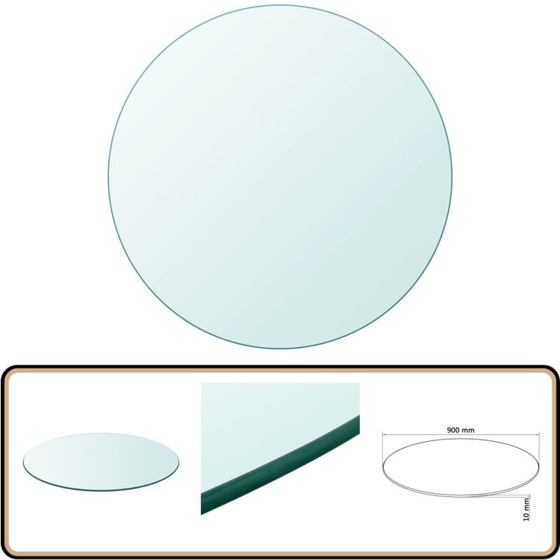 Dessus de table ronde en verre trempé 900 mm - Plateau De Table Rond - Dessus De Table En Verre - Verre Trempé - Décoration Intérieur - Protection De