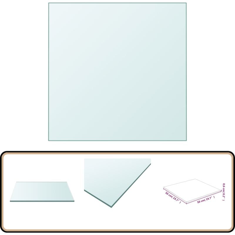 Dessus de table Transparent 50x50 cm Verre trempé - Plateau De Table - Verre Trempé - Dessus De Table - Décoration Intérieure - Meuble De Salle à