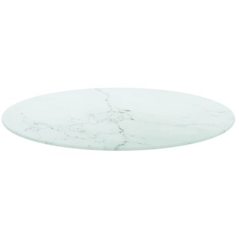 Dessus de table，Plateau de table，Dessus de bureau blanc Ø70x0,8cm verre trempé avec design marbre CFW90545