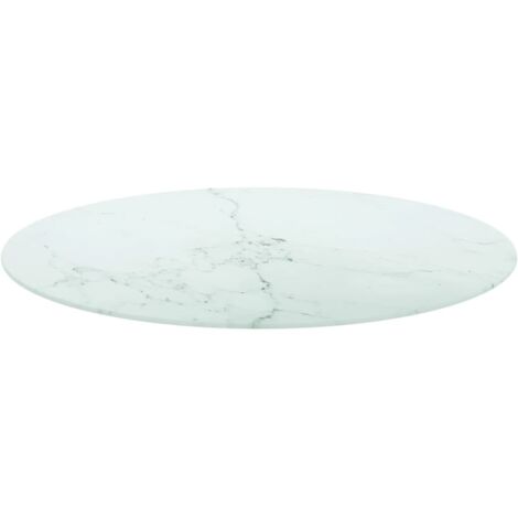 Dessus de table，Plateau de table，Dessus de bureau blanc Ø80x1 cm verre trempé avec design marbre CFW18496
