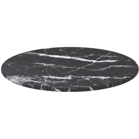 Dessus de table，Plateau de table，Dessus de bureau noir Ø30x0,8cm verre trempé avec design marbre CFW74212