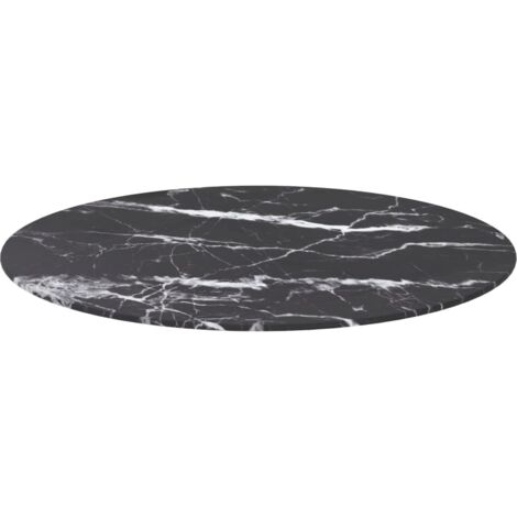 Dessus de table，Plateau de table，Dessus de bureau noir Ø70x0,8cm verre trempé avec design marbre CFW98941