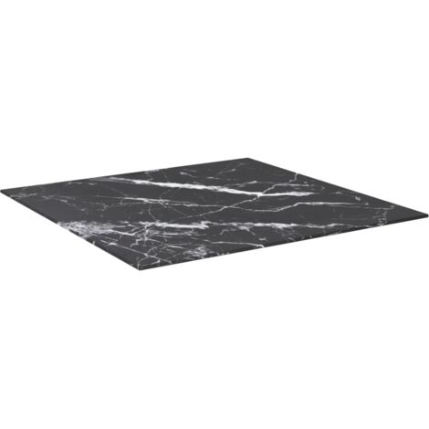 Dessus de table，Plateau de table，Dessus de bureau noir 70x70 cm 6 mm verre trempé design marbre CFW18865