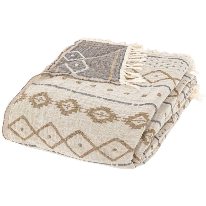 Dessus de lit Mirohia beige et marron 260x240cm - Atmosphera créateur d'intérieur