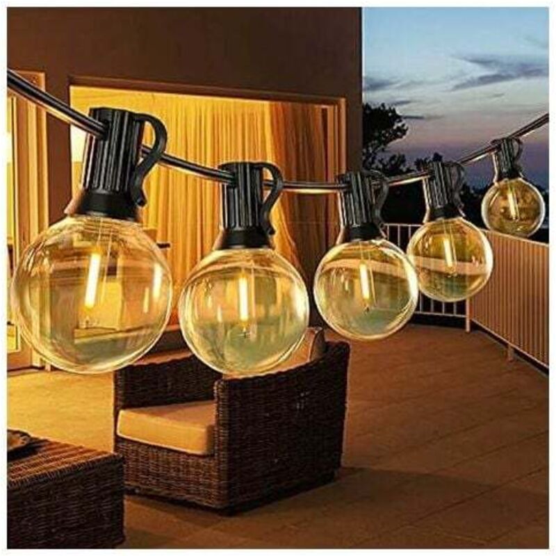 Déstockage 7.5M Guinguette Guirlande Lumineuse Extérieures, LED Guirlande Lumière Exterieur avec 25 Ampoules E12 G40 en Plastique en Plein Air, IP45