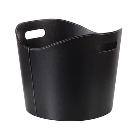 Destockoutils – Panier à granulés en simili cuir noir – Diamètre 39 cm – Hauteur 31 cm – Couture sellier pour élégance et robustesse