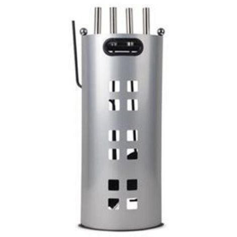 Destockoutils – Serviteur de cheminée argent 52 cm – Lot de 4 accessoires – Pelle, pince, balai, tisonnier – Design moderne et élégant