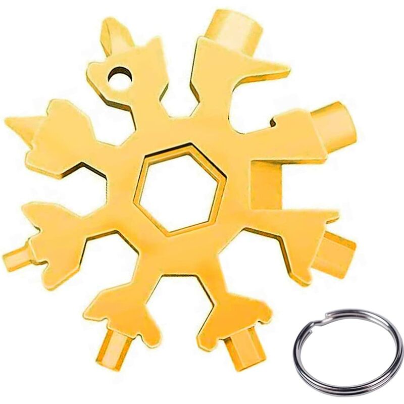 

Destornillador de bolsillo de acero inoxidable con chip de copo de nieve 18 en 1, herramienta universal, abrebotellas, regalo de Navidad, viaje