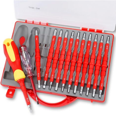 Destornillador de electricista 24 en 1, destornillador aislado, juego de destornilladores, estuche de destornilladores, juego de destornilladores aislados intercambiables VDE con comprobador de voltaj