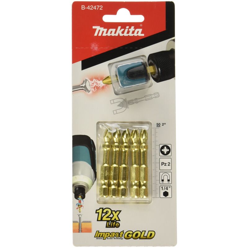 B-42472 - Blíster de 5 puntas PZ2 Impact Gold + Mag Boost - Makita